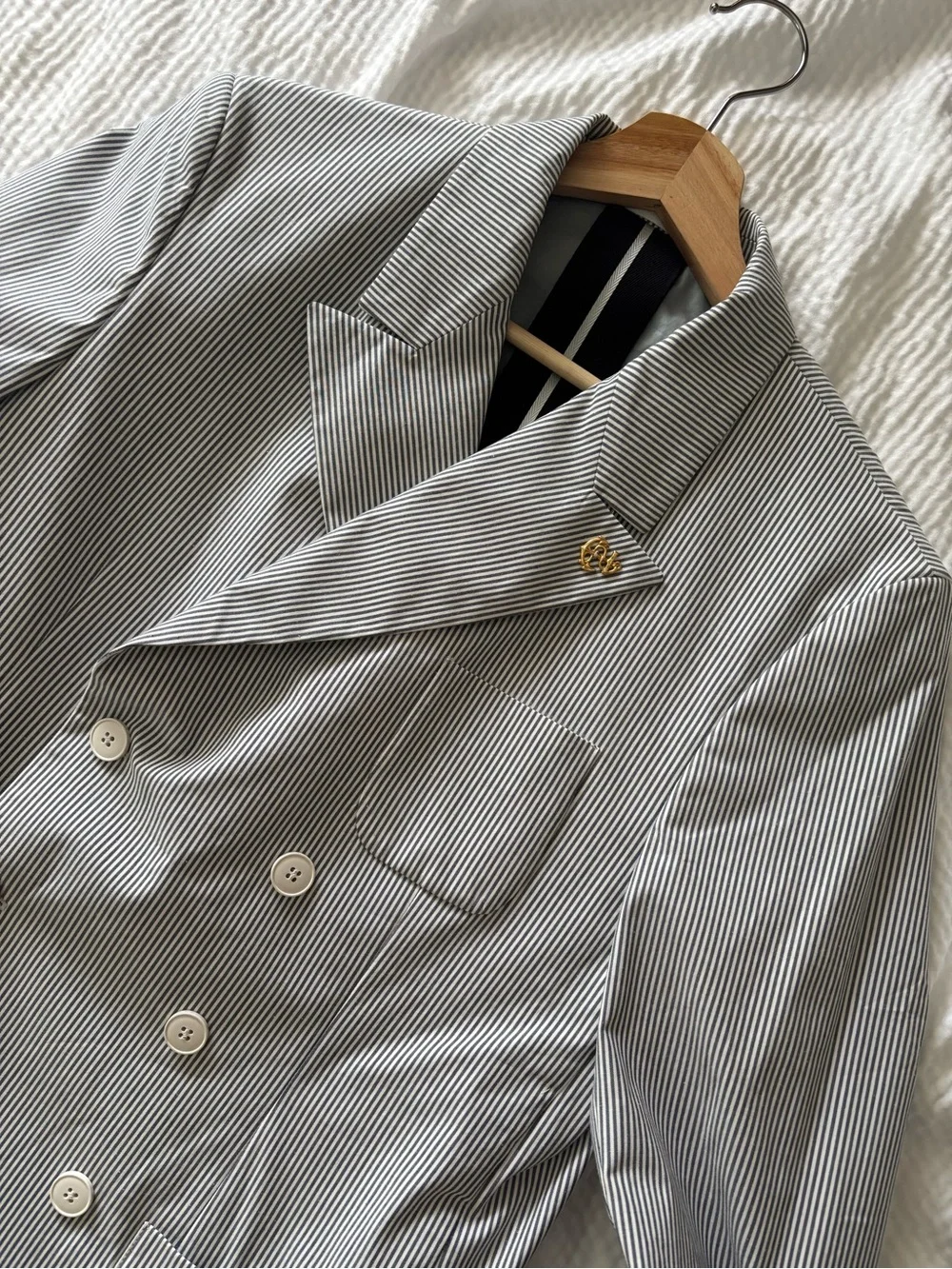 Mauro Grifoni Lightweight Cotton Blend Double Breasted Striped Nautical Blazer